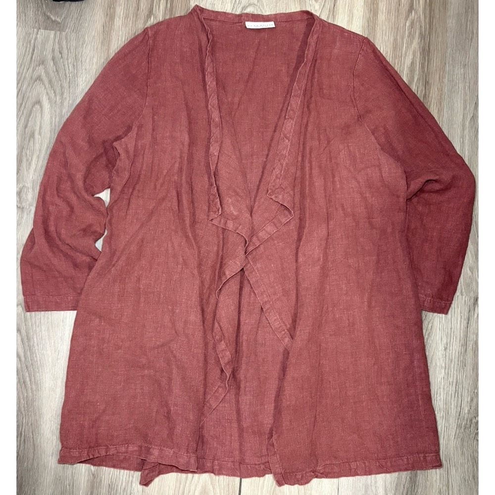 Bryn Walker Linen Open Jacket Duster USA Size L Brick Hippie Granola Relaxed Fit
